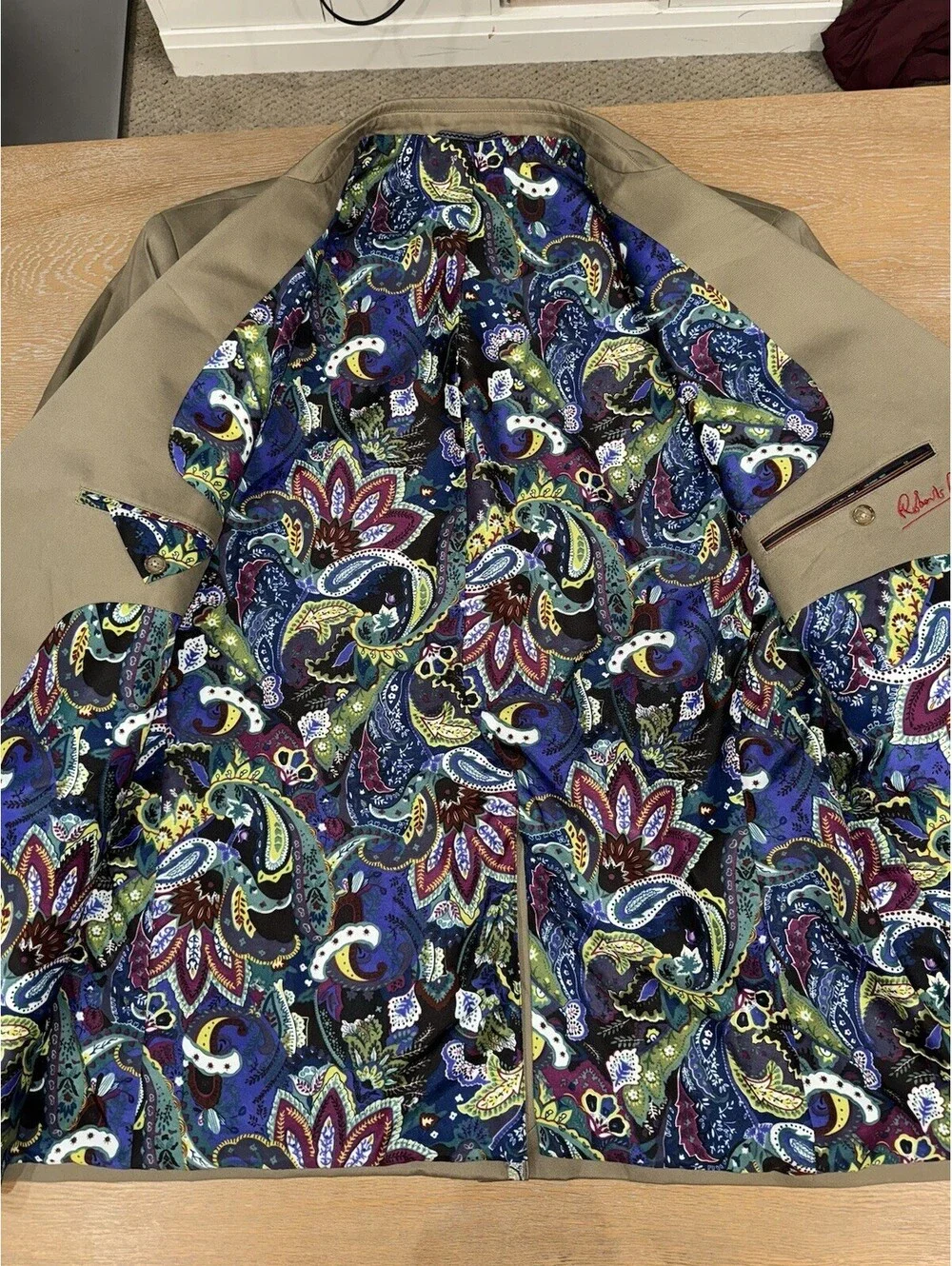 Robert Graham Blazer Sportcoat Men's Tan Beige Workwear Paisley Lining Sz 50